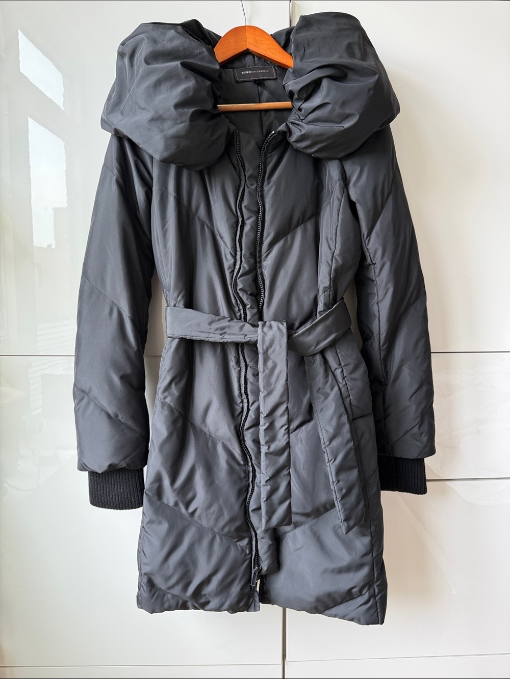 BCBGMaxAzria Black Belted Puffer Coat